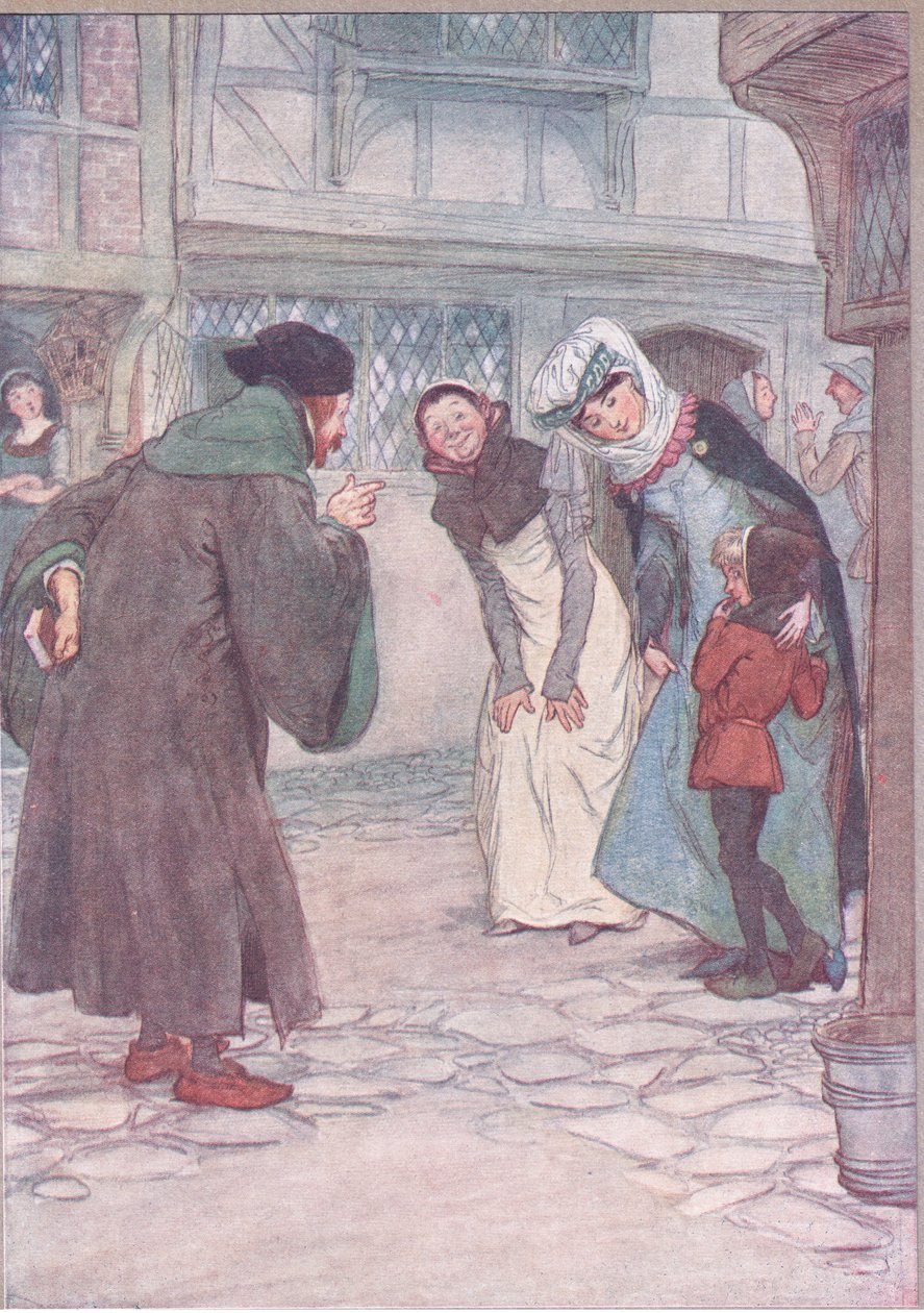 Pojď, sirrah-odpověz svému pánovi, neboj se, ilustrace z Veselé paničky z Windsoru, 1910 od Hugh Thomson