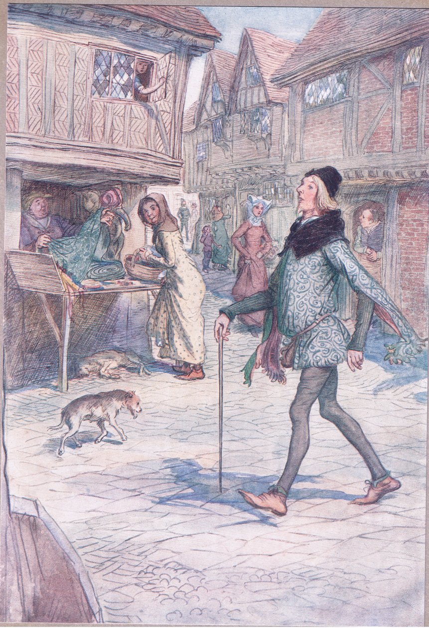 Nezdvihne takříkajíc hlavu? And struct in his gate?, ilustrace z Veselých paniček windsorských , 1910 od Hugh Thomson