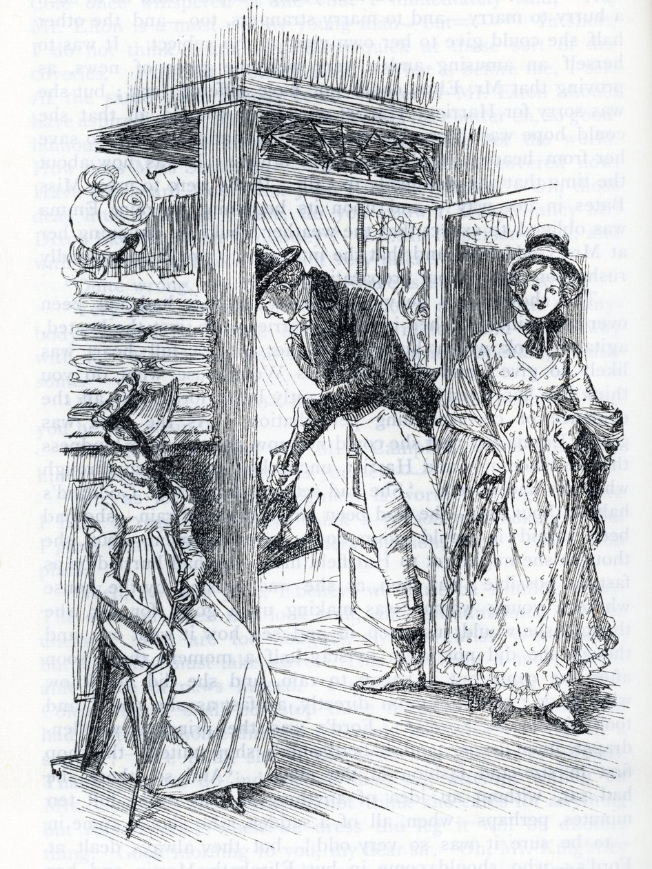 "Emma vysvětluje, že je to ona, kdo zařídil svatbu slečny Taylorové a pana Westona" (ilustrace) od Hugh Thomson
