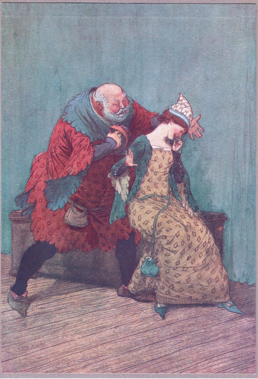 Nemůžu se zacouvat a říkají, že jsi to a tamto jako mnoho z těchto hučících poupat hlohu, ilustrace z The Merry Wives of Windsor, 1910 od Hugh Thomson