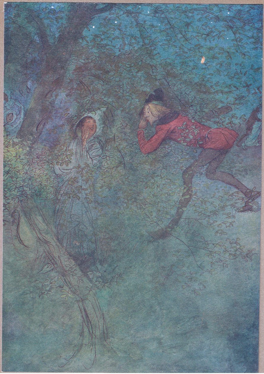 Šel jsem za ní a plakal mámu a ona plakala Budget, ilustrace z Veselých panen z Windsoru, 1910 od Hugh Thomson