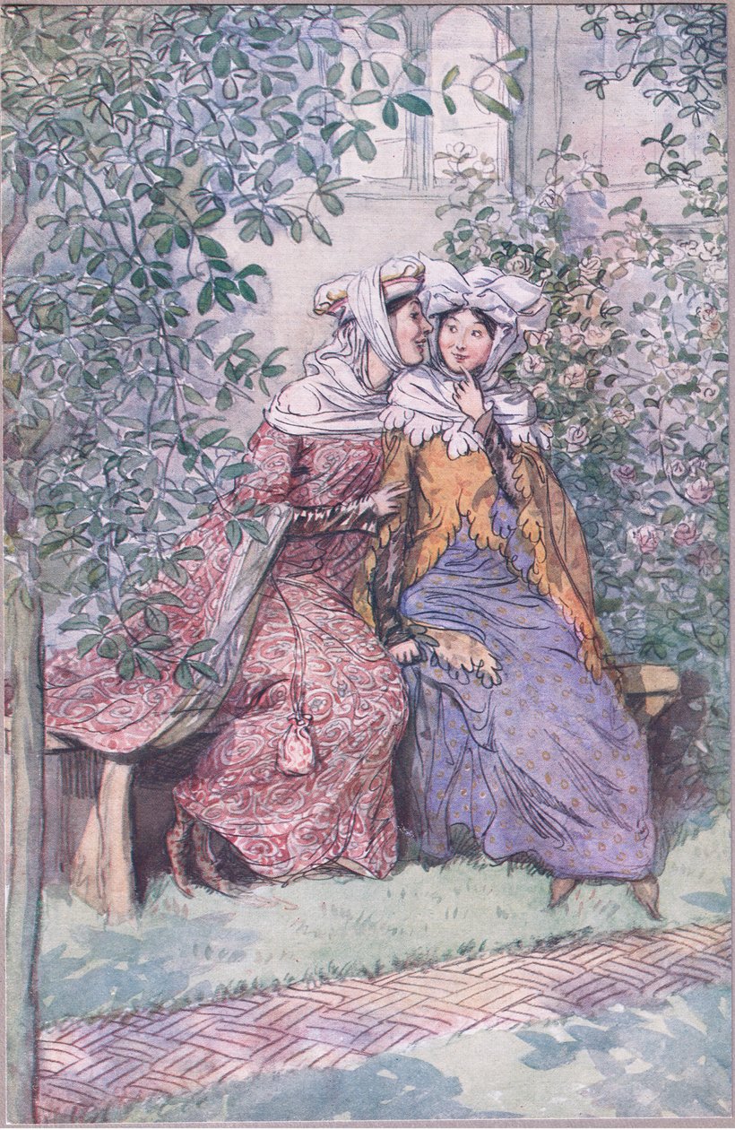 Pojďme se společně poradit proti tomuto umaštěnému rytíři, ilustrace z Veselé paničky z Windsoru, 1910 od Hugh Thomson