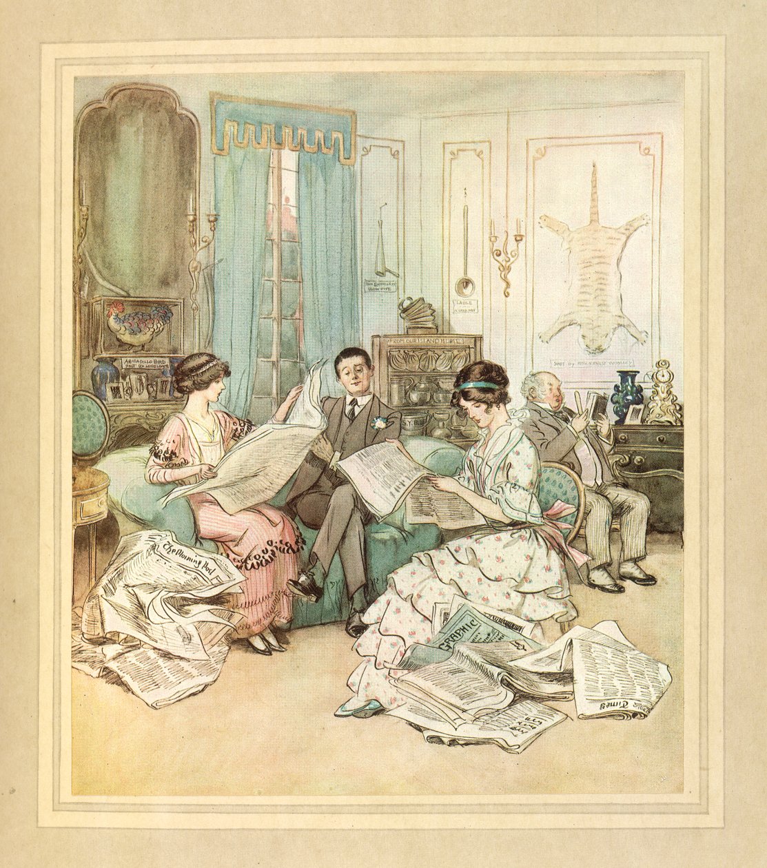 Čtení novin z knihy „Obdivuhodný Crichton“ od J. M. Barrieho od Hugh Thomson