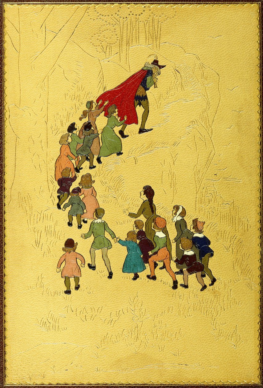 Horní obálka s ilustrací Piper, za kterou jdou děti, 1893 od Hugh Thomson