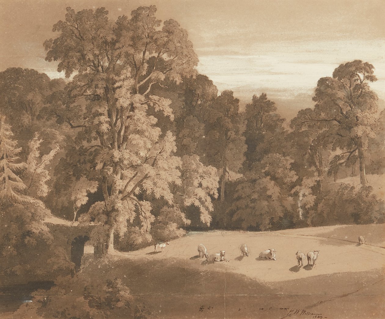 Parkland v Minto House (pero, inkoust a mytí) od Hugh William Williams