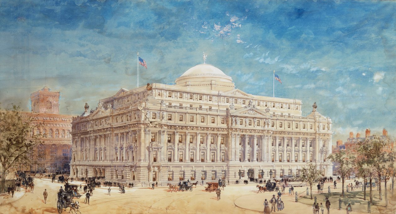 Vykreslení předběžného návrhu na Celnici Spojených států, New York od Hughson Frederick Hawley