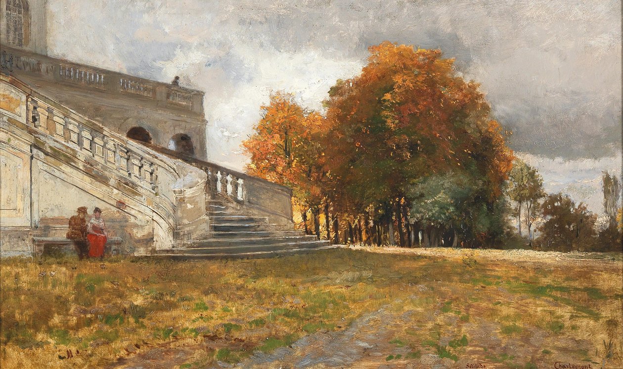 Odpočinek na dně zámeckých schodů Castle Solitude v Baden-Wurttembergn od Hugo Charlemont