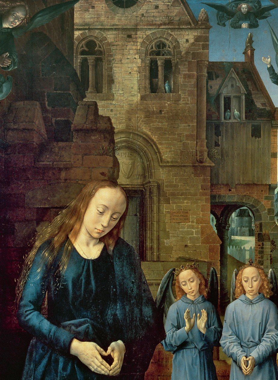Christ Child Adored by Angels, Centrální panel Portinari Altarpiece, c.1479 (detail of 9619) od Hugo van der Goes