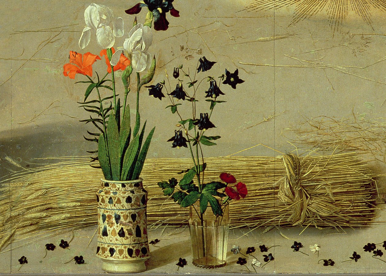 Detail květiny, ze středního panelu oltáře Portinari, cca 1479 (detail 9619) od Hugo van der Goes