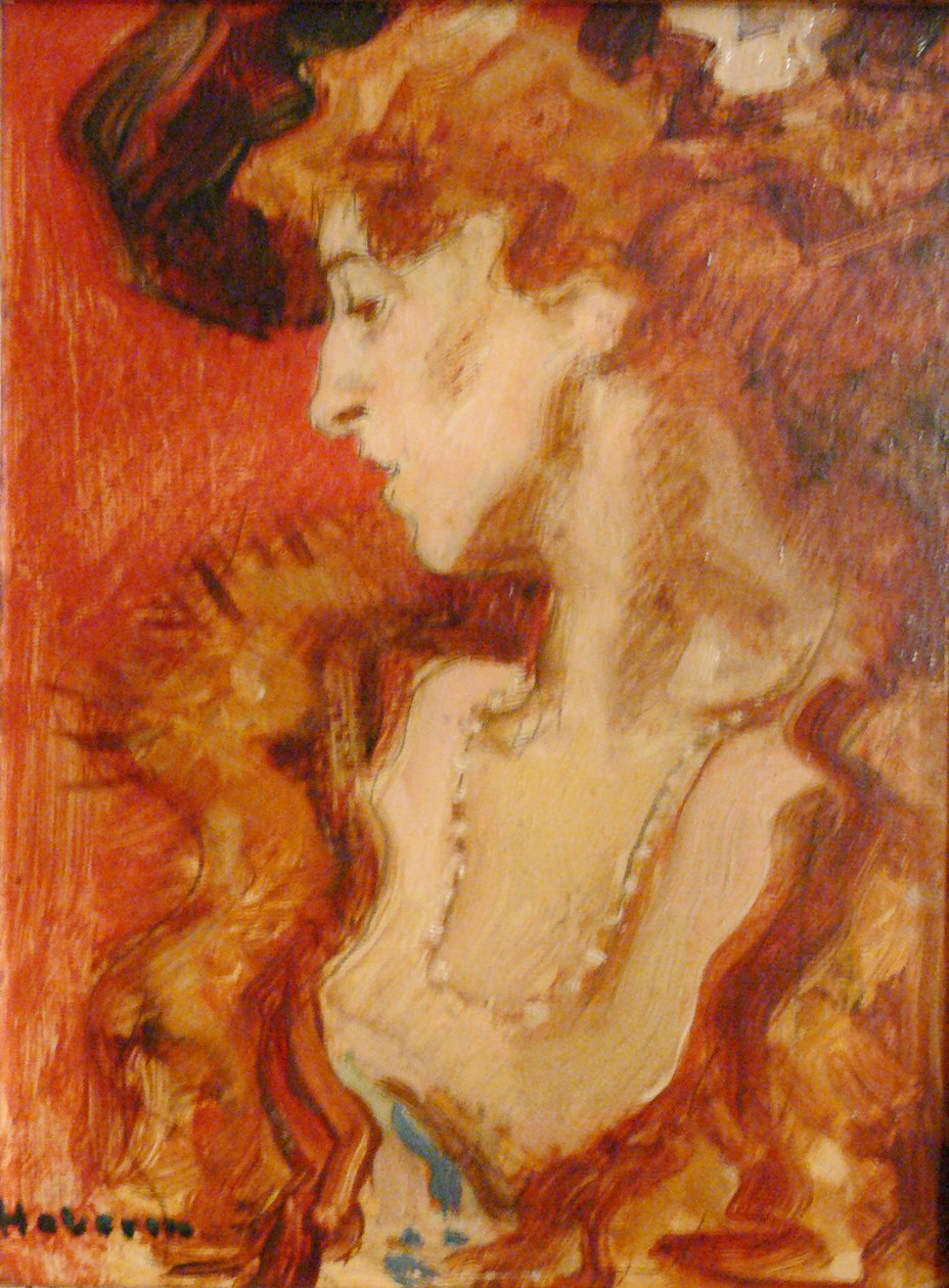 Die rote Dame.n Angličtina: Červená dáma nebo Dáma v červeném Francais: La Dame rouge nebo La Dame en rouge.n od Hugo von Habermann