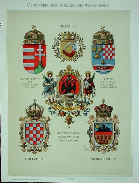 Erby z Rakousko-Uherska, z „Heraldischer Atlas“ od umělce od Hugo Gerard (after) Strohl
