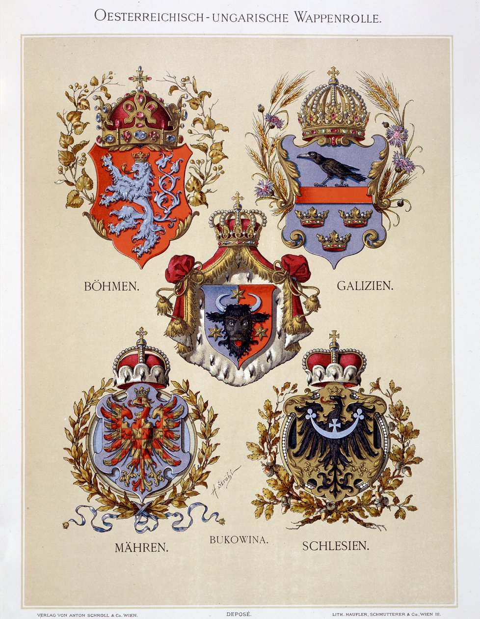 Erby z Rakouska-Uherska, z „Heraldischer Atlas“ od umělce, 1899 od Hugo Gerard Strohl