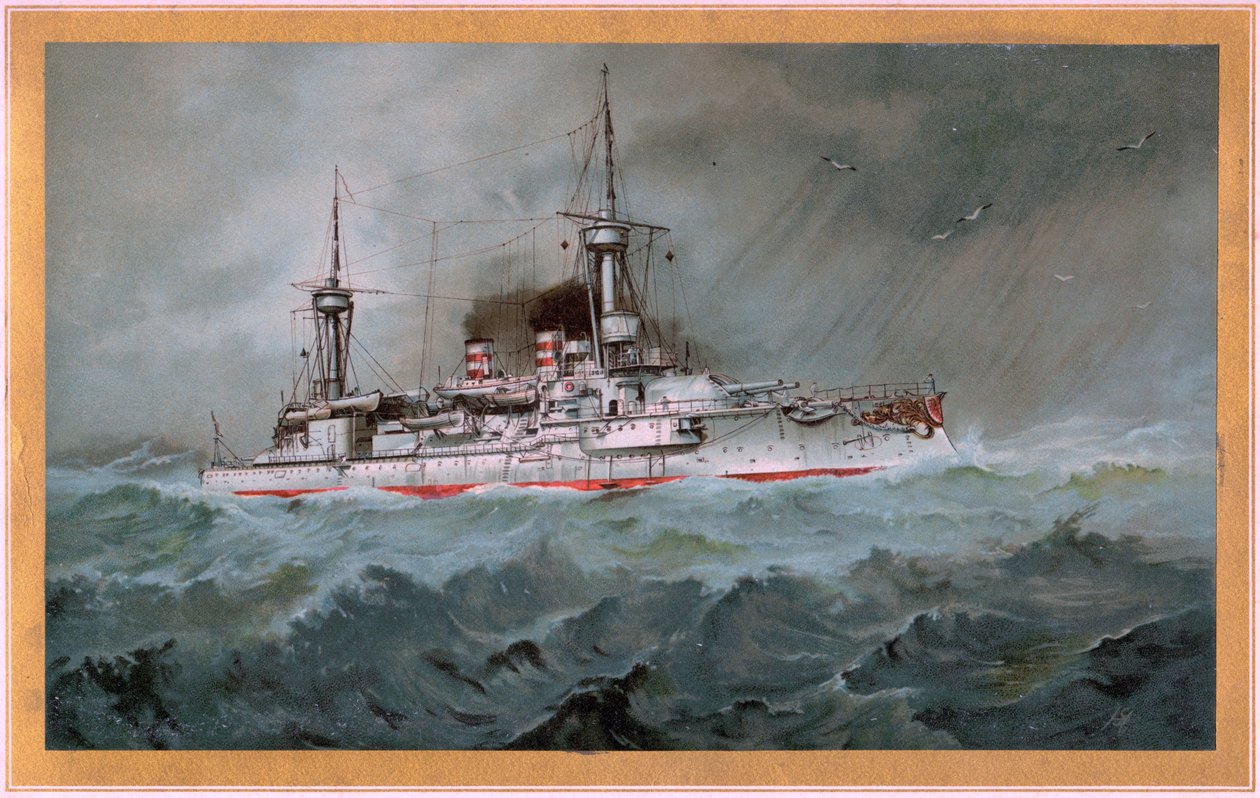 S.M.S. Linienschiff Brandenburg (erb červený orel na bílém štítě, S.M.S. Wörth = černý císařský orel na zlatém štítě) od Hugo Graf