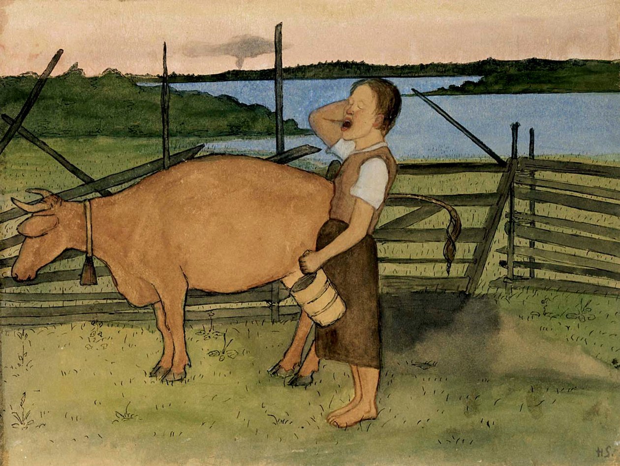 Ranní dojení od Hugo Simberg