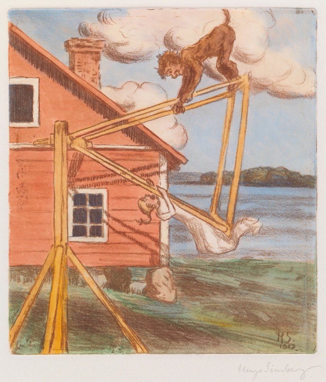 Der Teufel auf der Schaukel od Hugo Simberg