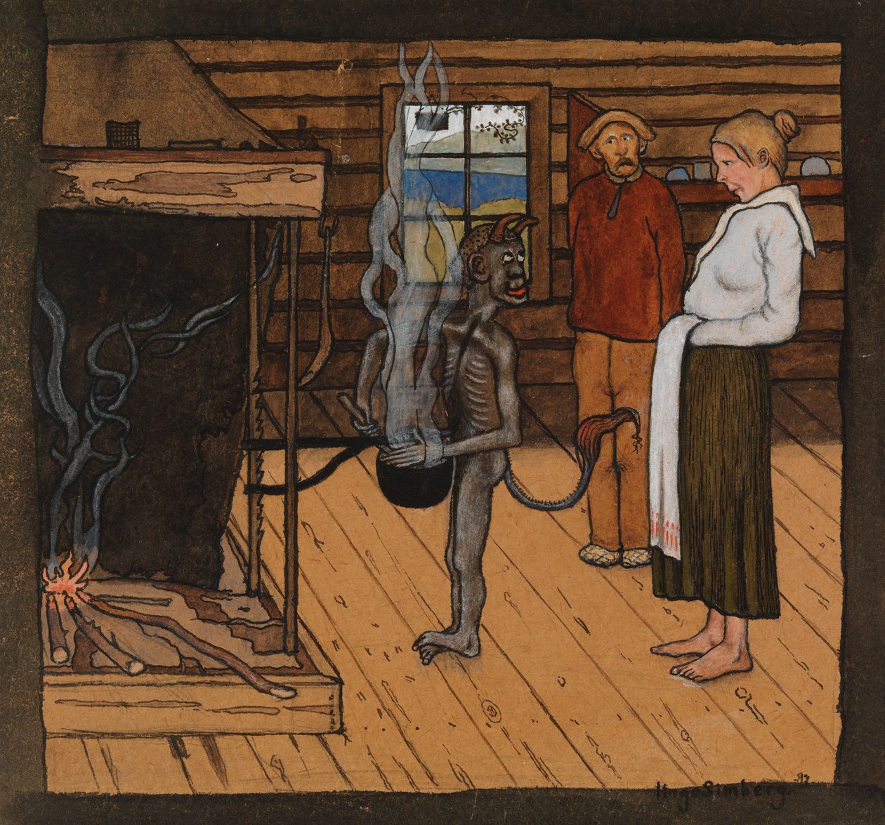 Chudák ďábel u ohně; Ďábel u hrnce od Hugo Simberg