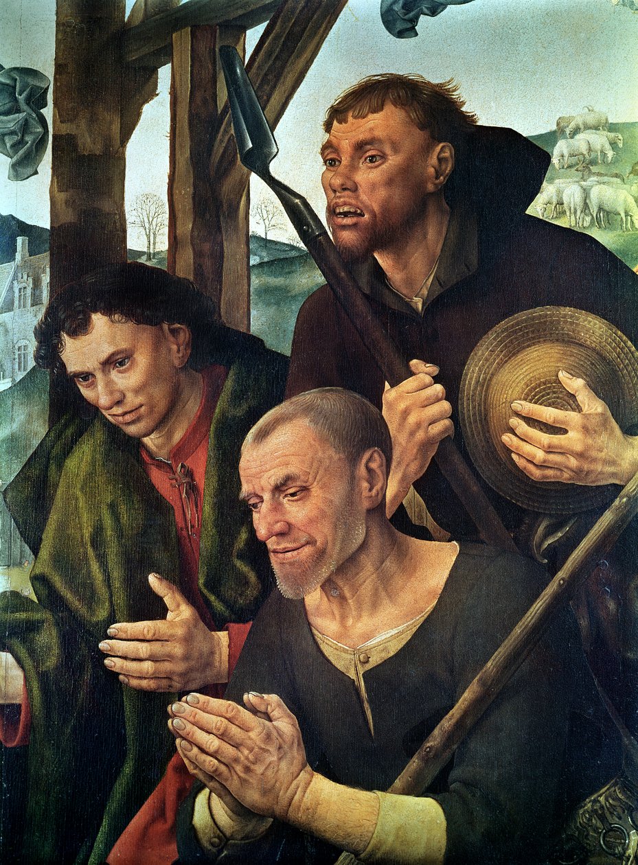 Hlava pastýřů, detail ze středního panelu oltáře Portinari, kolem 1479 (detail 9619) od Hugo van der Goes
