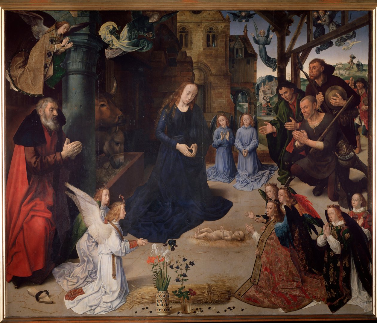 Oltář Portinari: Klanění pastýřů. Středový panel, olej na dřevě od Hugo van der Goes