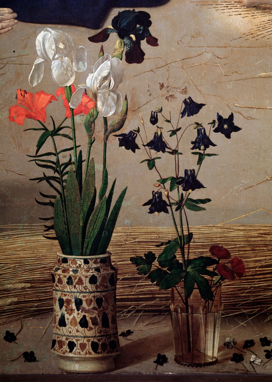 Triptych Portinari: centrální detail květin - olej na panelu od Hugo van der Goes