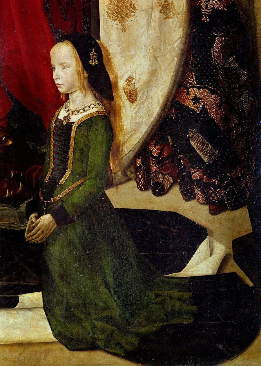 Tryptic of Portinari Detail představující mladou dívku v modlitbě. Obraz Huga van der Goese (1440-1482). cca 1475 H/B. Rozměry 253 x 304 cm. galleria degli Uffizi (kanceláře), Florencie. od Hugo van der Goes