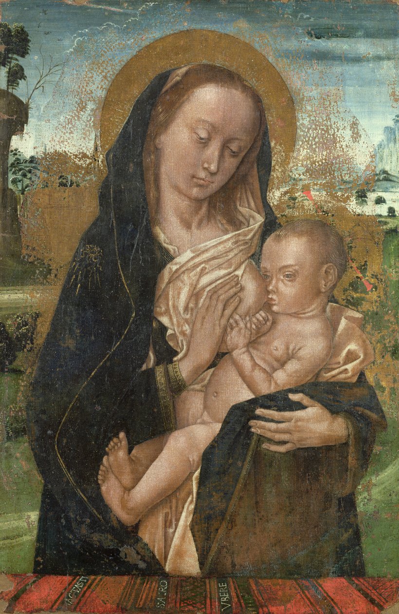 Panna Maria Tišící Jezulátko, po roce 1476 od Hugo van der studio of Goes