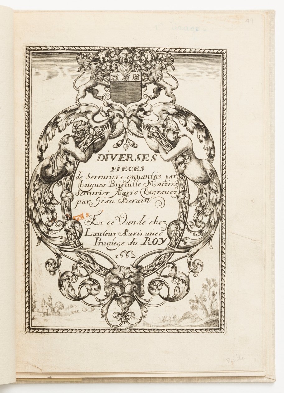 Titulní strana, od Diverses pièces de serruriers (Různé návrhy pro zámečníky) od Hugues Brisville