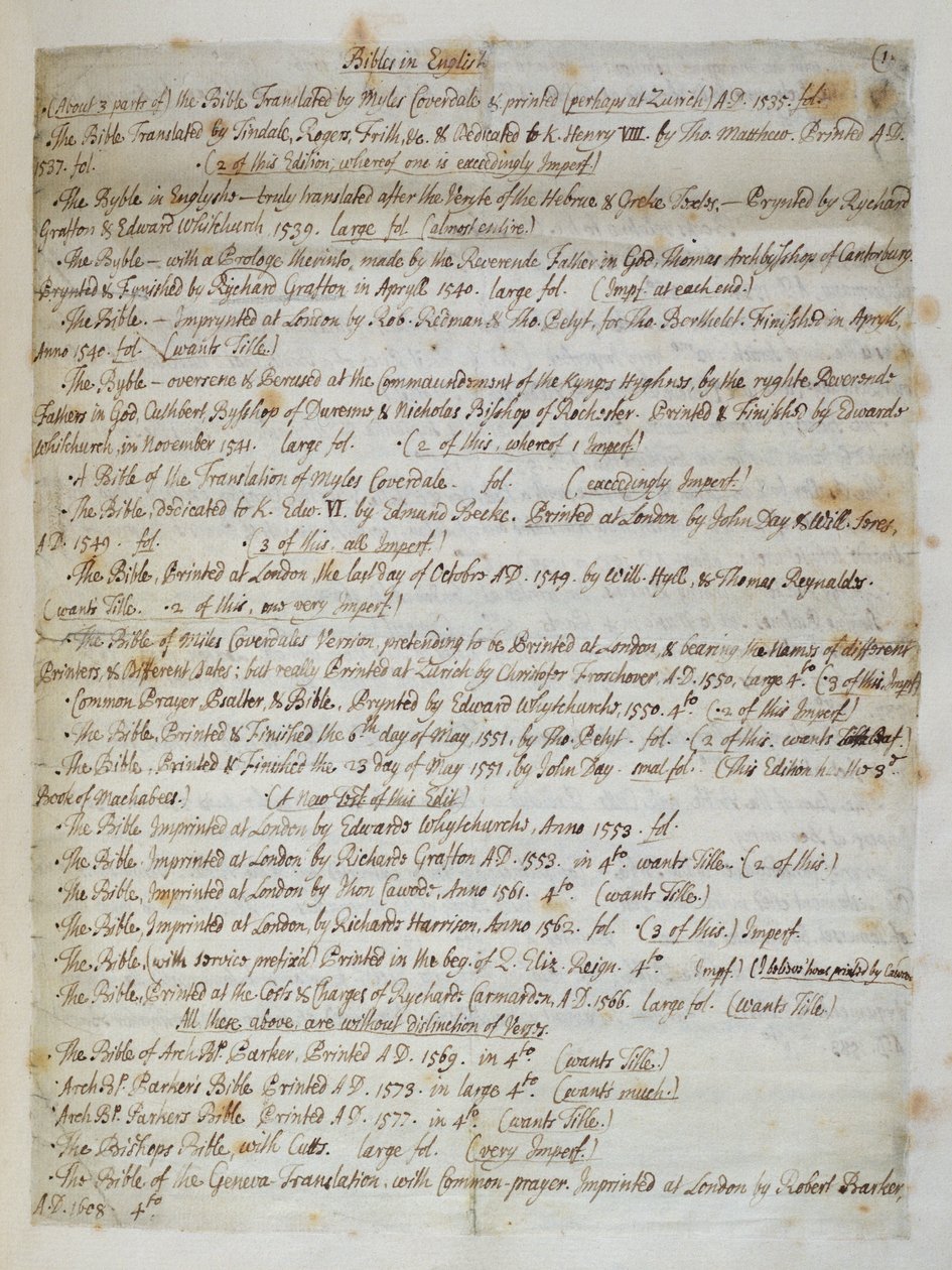 Ms.CF57 Katalog biblí v katedrále St. Pauls, 1707 od Humphrey Wanley