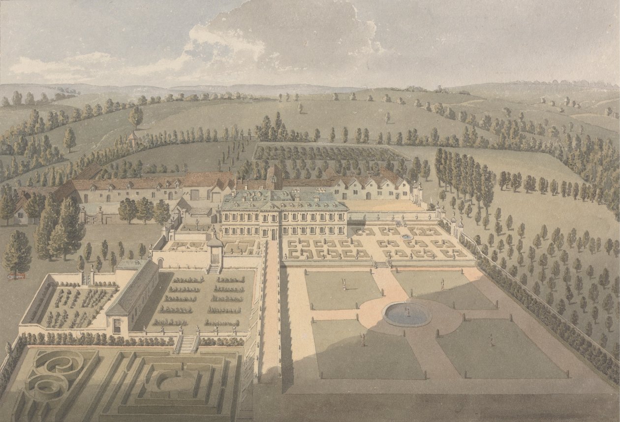 Sarsden House and Gardens, Oxfordshire: Pohled z ptačí perspektivy od Humphrey Repton