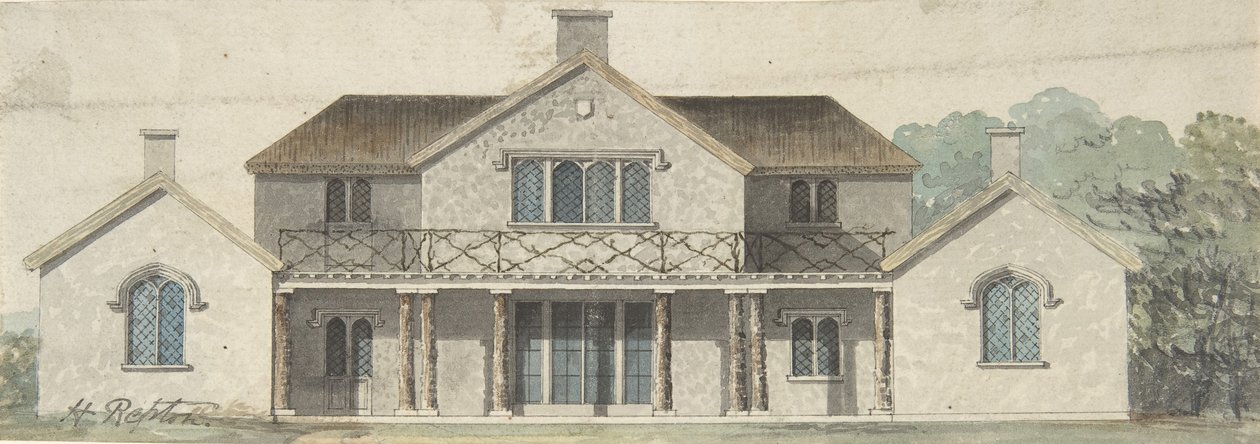 Návrh chaty Ornée v tudoreském stylu, konec 18.-začátek 19. století. od Humphry Repton