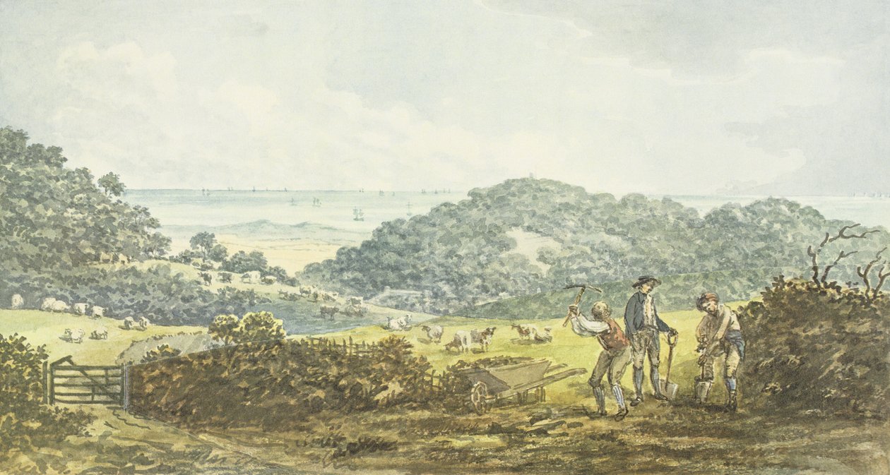 Panoramatický pohled „před“ z Červené knihy pro Antony House, c.1812 od Humphry Repton
