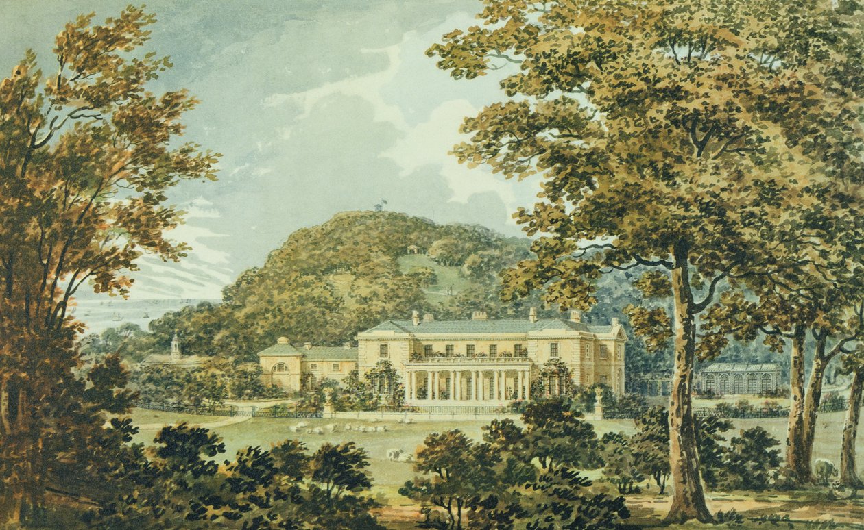 Jižní fronta s východní frontou v perspektivě, z Červené knihy pro Antony House, c.1812 od Humphry Repton