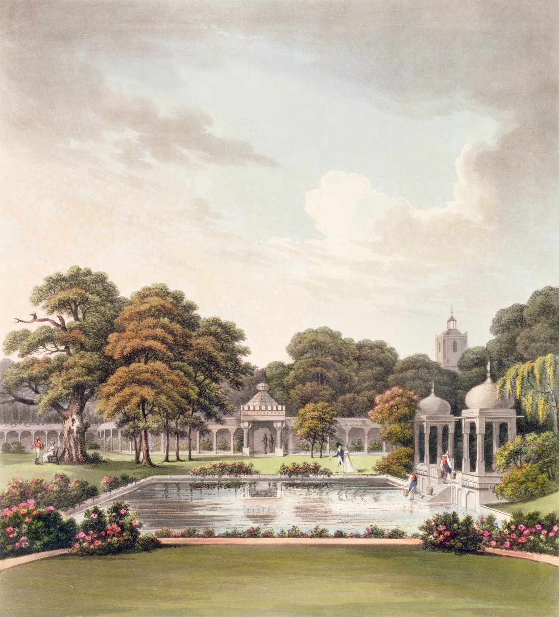 Pohled z kupole, Brighton Pavilion, vyrytý Joseph Constantine Stadler (fl. 1780-1812), publikoval 1808 od Humphry Repton