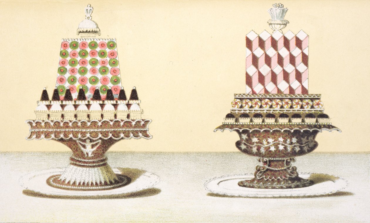 Design pro prezentaci dezertů, ilustrace z maďarské kuchařské knihy o francouzské kuchyni, kolem roku 1880 od Hungarian School