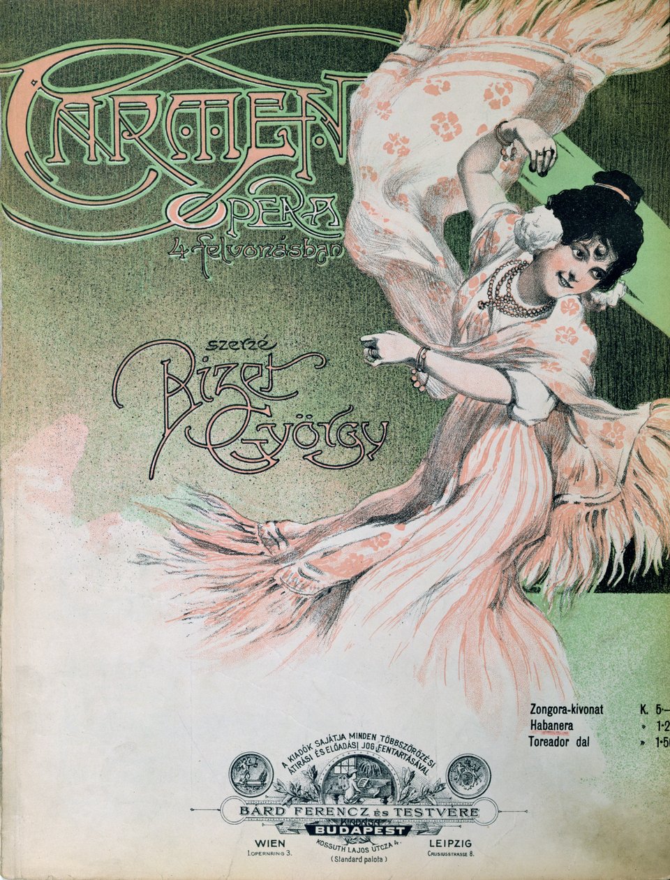 Obálka partitury "Carmen", kolem roku 1900 (ilustrace) od Hungarian School