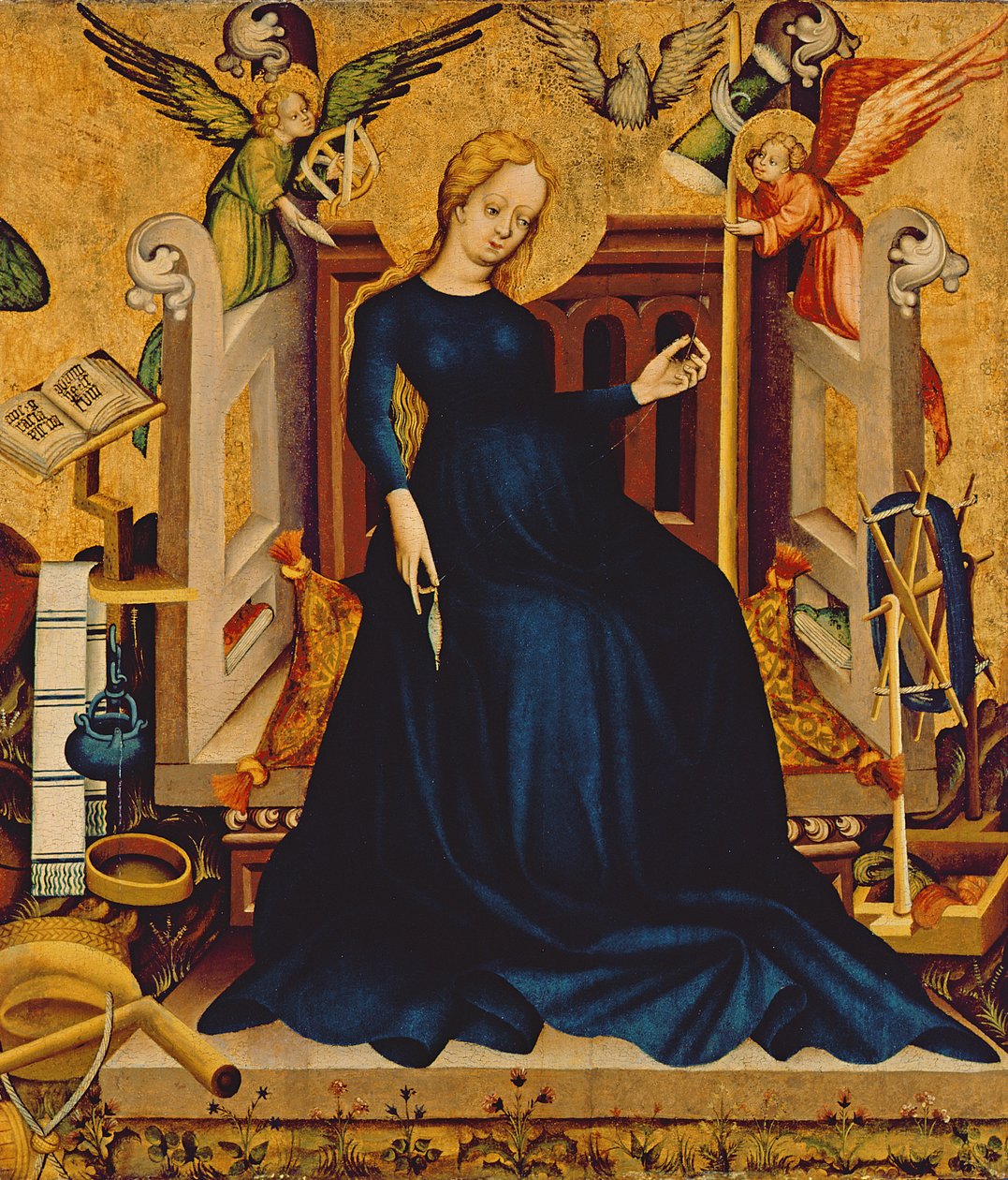 Maria Gravida, fragment desky z Németújváru, 1409 (vaječná tempera na desce) od Hungarian School