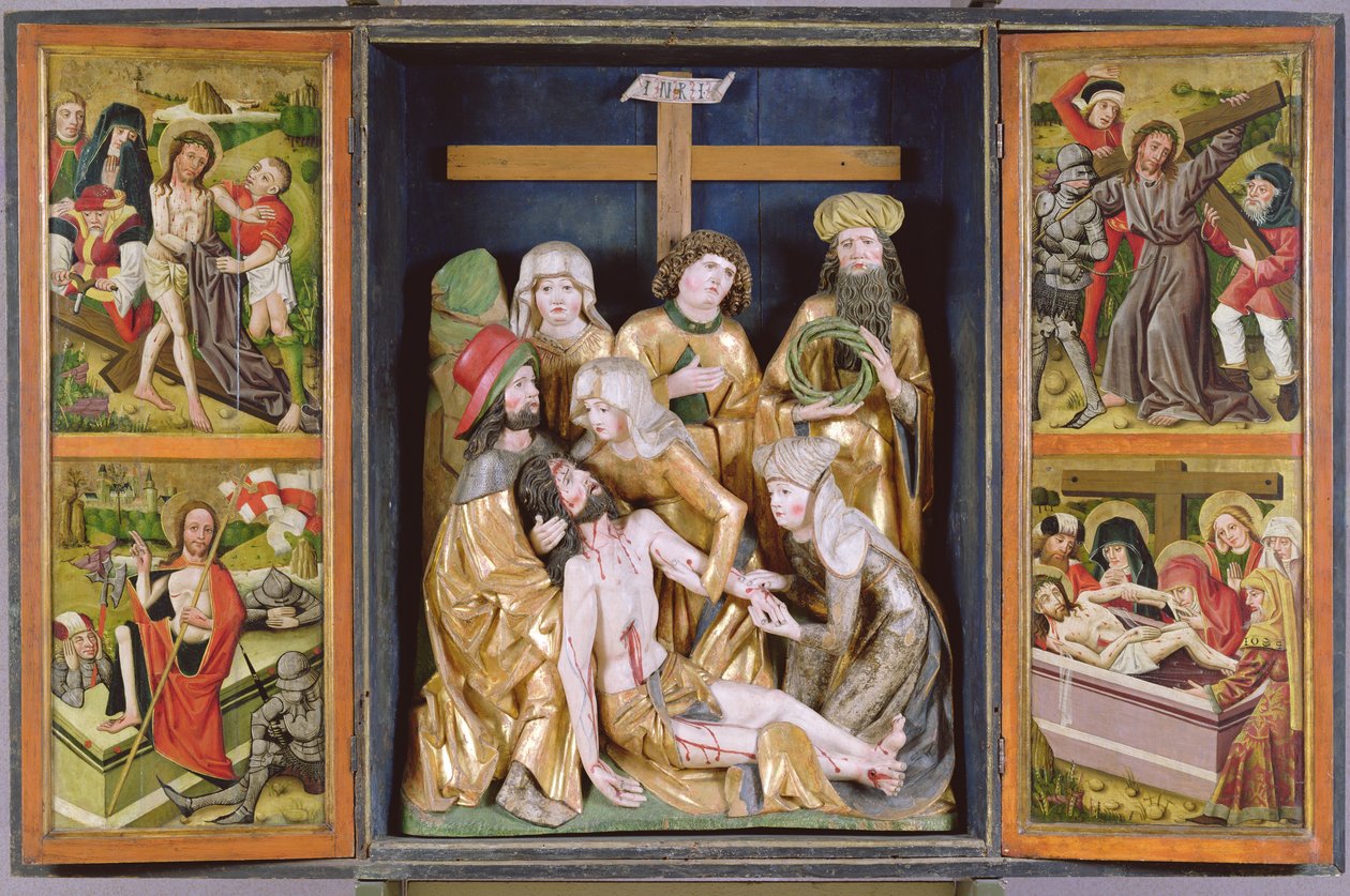 Pašijový oltář, Janosret, 1480-90 (malované a zlacené dřevo) od Hungarian School