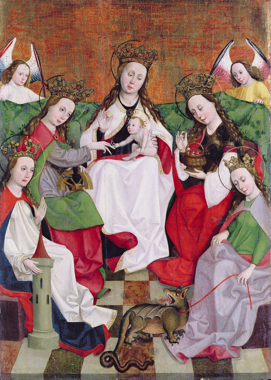 Mystické zasnoubení sv. Kateřiny, cca 1500 (tempera na dřevě) od Hungarian School