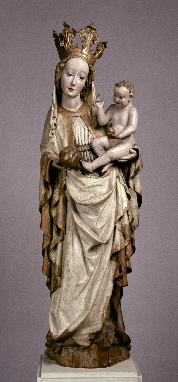 Panna Marie s dítětem z kostela svatého Filipa a Jakuba v Toporci, kolem roku 1420 (malované a zlacené dřevo) od Hungarian School