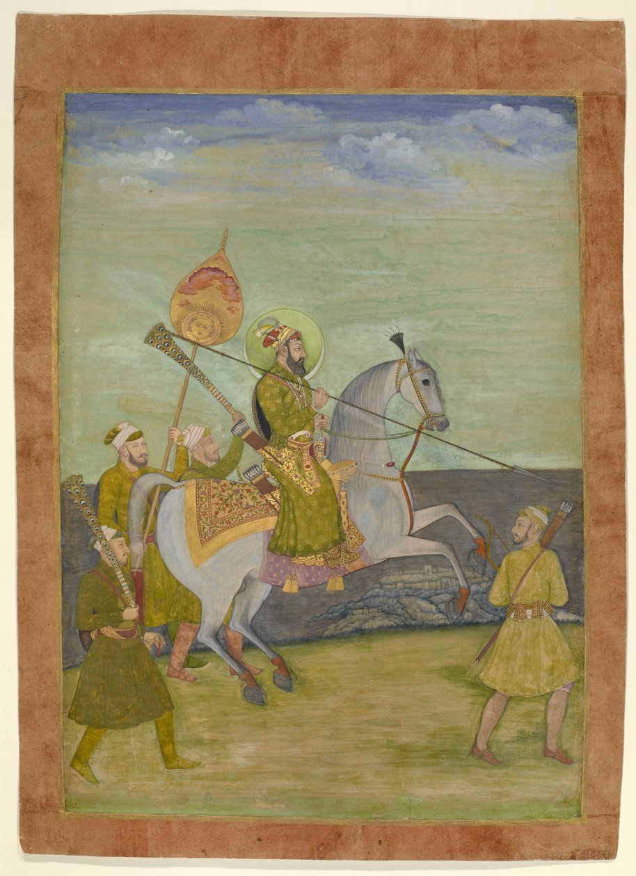 Jezdecký portrét Bahadur Shah jako mladého muže, Mughal, kolem roku 1690 (kvaš se zlatem na papíře) od Hunhar I (attr. to)