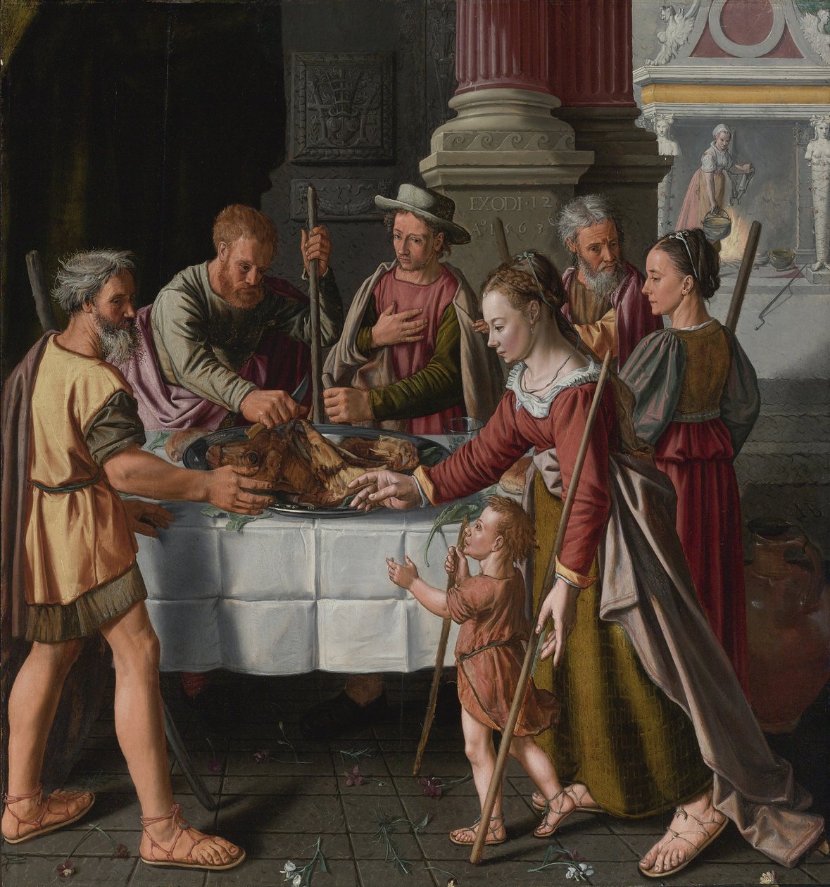""První den židovských Velikonoc"" (První svátek Pesach) Obraz Huybrechta Beuckelaera (činný kolem 1563-1584) - 1563 - Olej na dřevě Rozměr 105x99 cm Soukromá sbírka od Huybrecht Beuckeleer or Beuckelaer