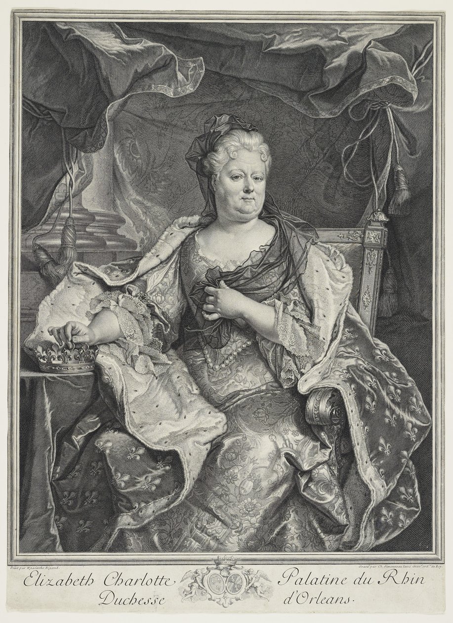 Elizabeth Charlotte Palatine du Rhin, vévodkyně z Orleans, inž. Charles Louis Simmoneau (1645-1728) od Hyacinthe Francois Rigaud
