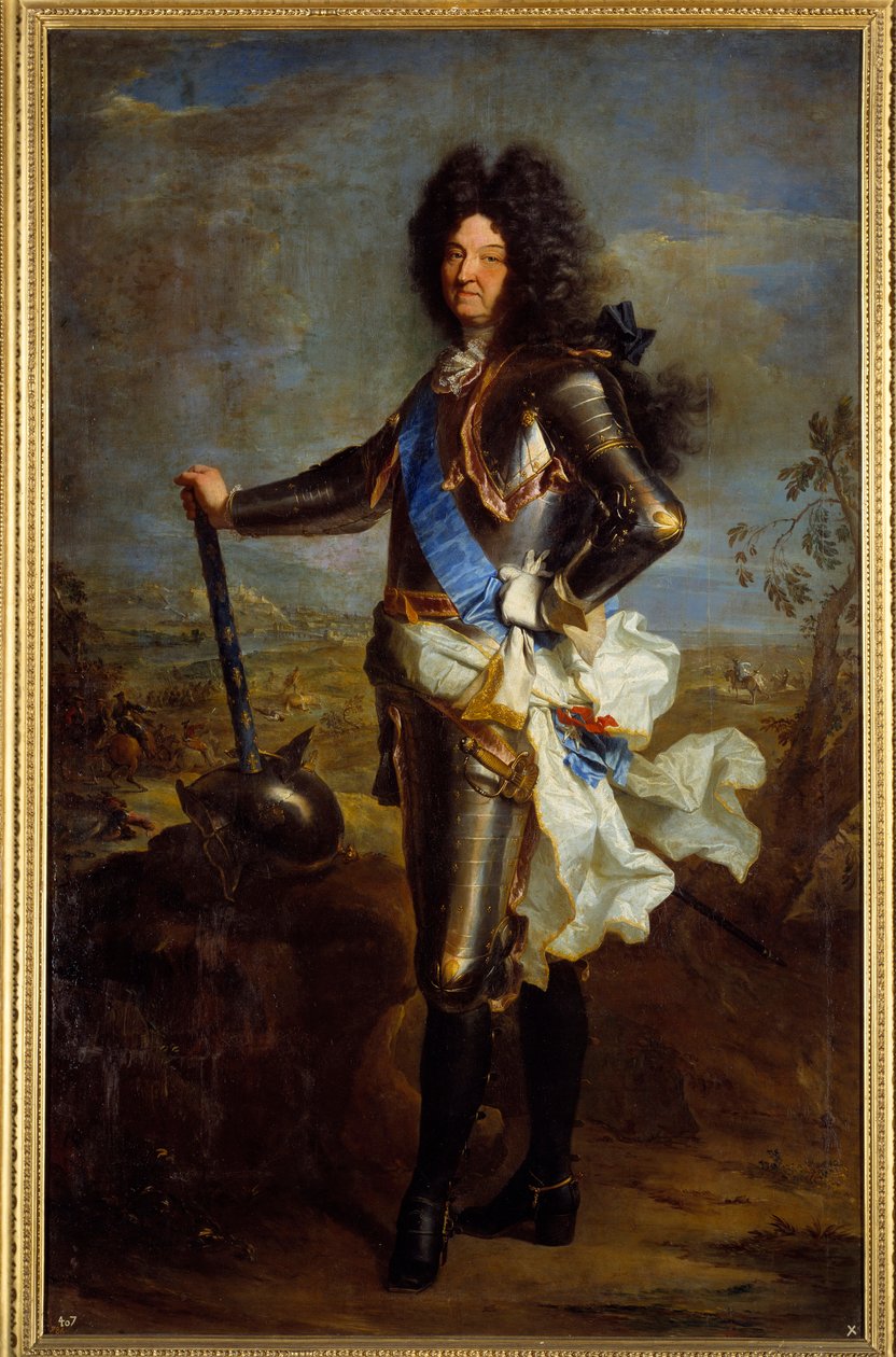 Portrét v nohách Ludvíka XIV v brnění (1630-1715). Obraz Hyacinthe Rigaud (1659-1743) od Hyacinthe Francois Rigaud