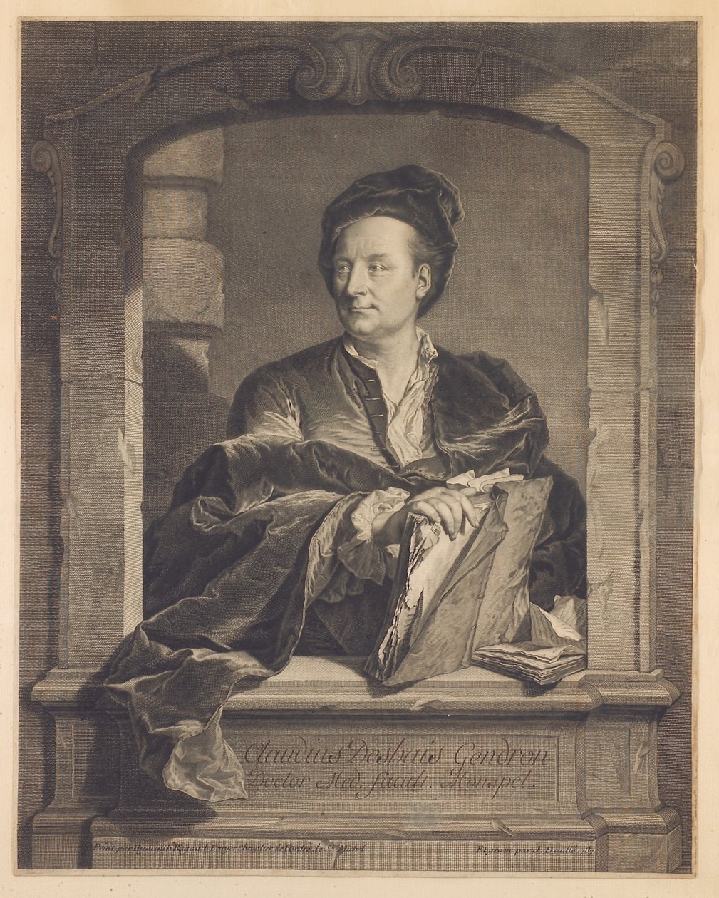 Doktor Claude Deshais Gendron, ryl J. Daulle, kolem roku 1737 od Hyacinthe Francois Rigaud