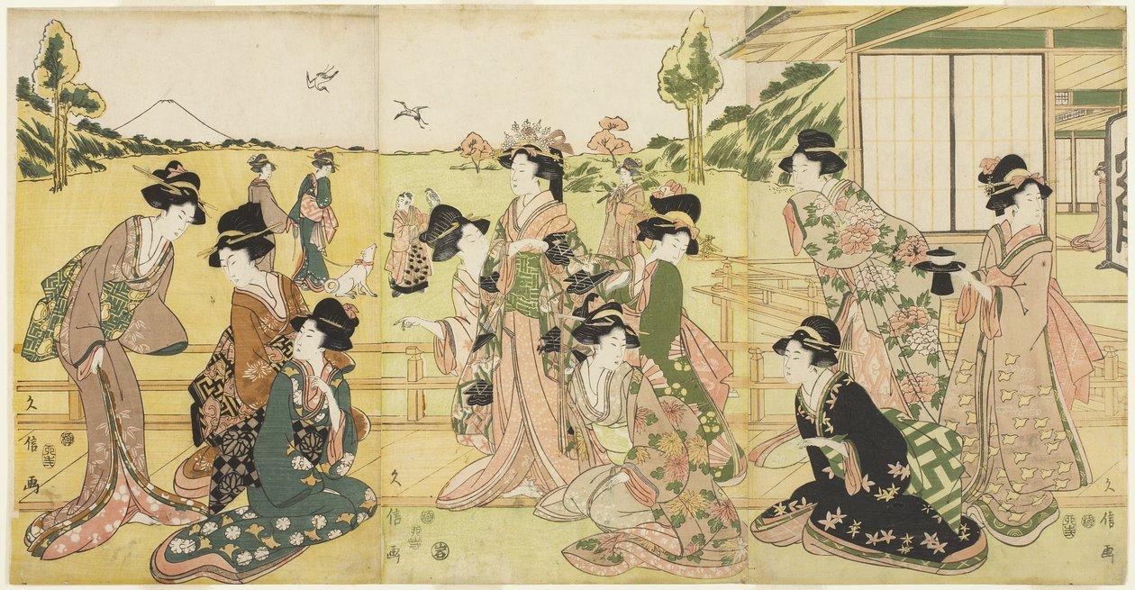 Hawking Party, 1807 (barevný dřevěný tisk) od Hyakusai Hisanobu Hyakusai Hisanobu