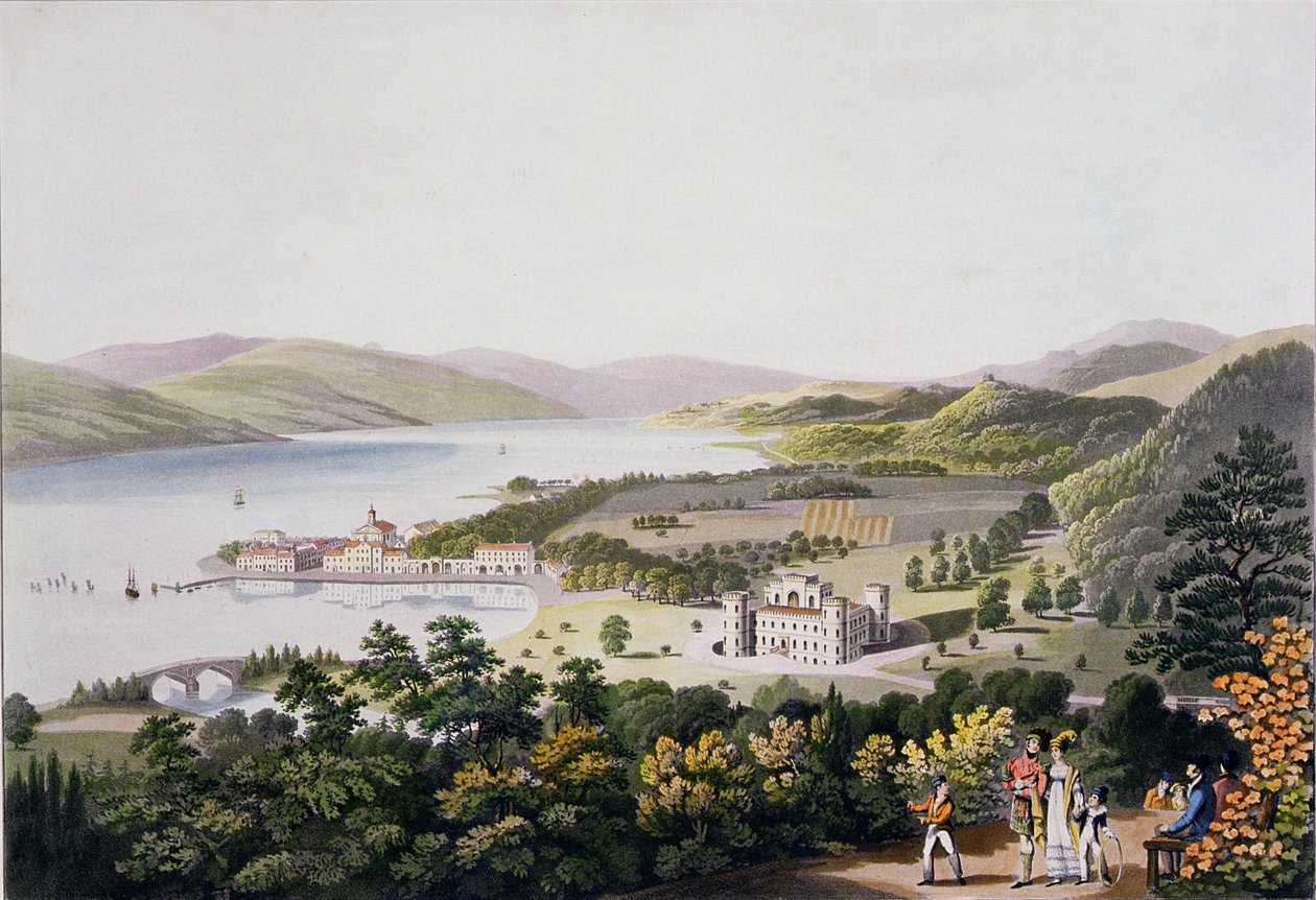 Město Inverary, hospoda. od Smith and Elder, 1824 (akvatinta) od I Clark
