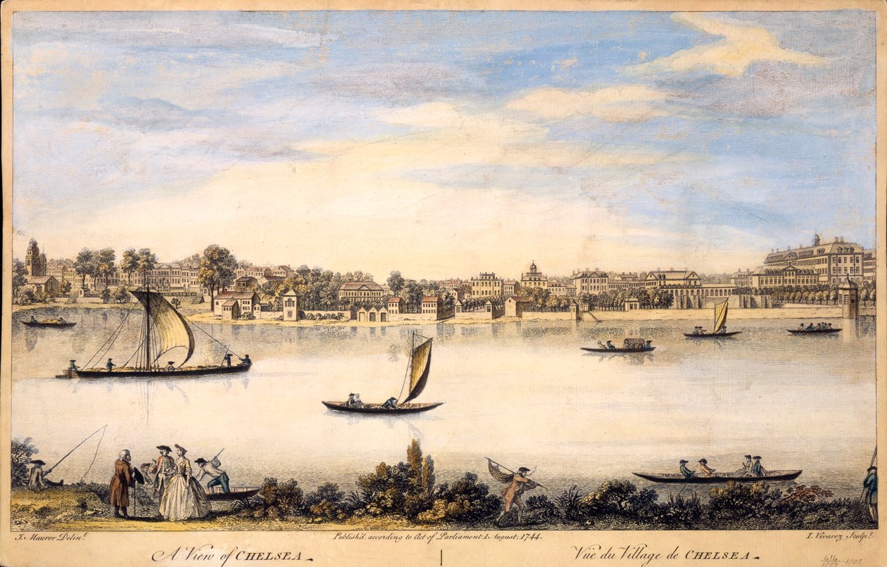 Pohled na Chelsea, vyryl I. Vivarez, kolem roku 1744 od I. Maurer