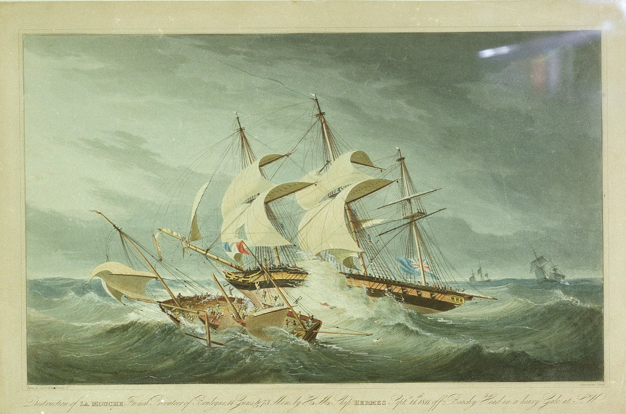 Zničení lodi La Mouch lodí HMS Hermes od I (after) Clark