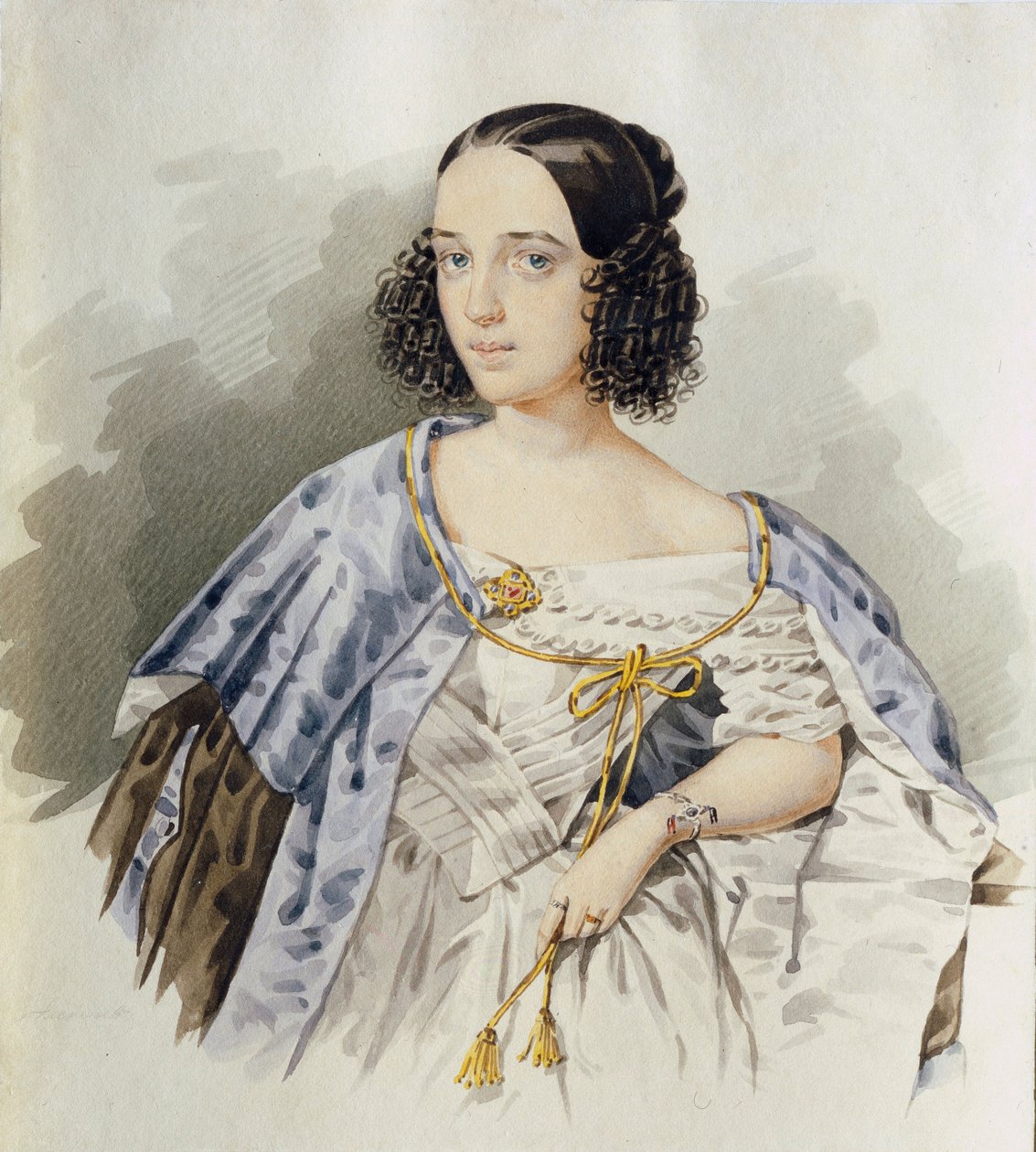 Portrét ruské herečky Varvary Asenkové (1817-1841) - Akvarel na kartonu od I. Alexejeva (aktivní 1800-1850) od I. Alexeyev