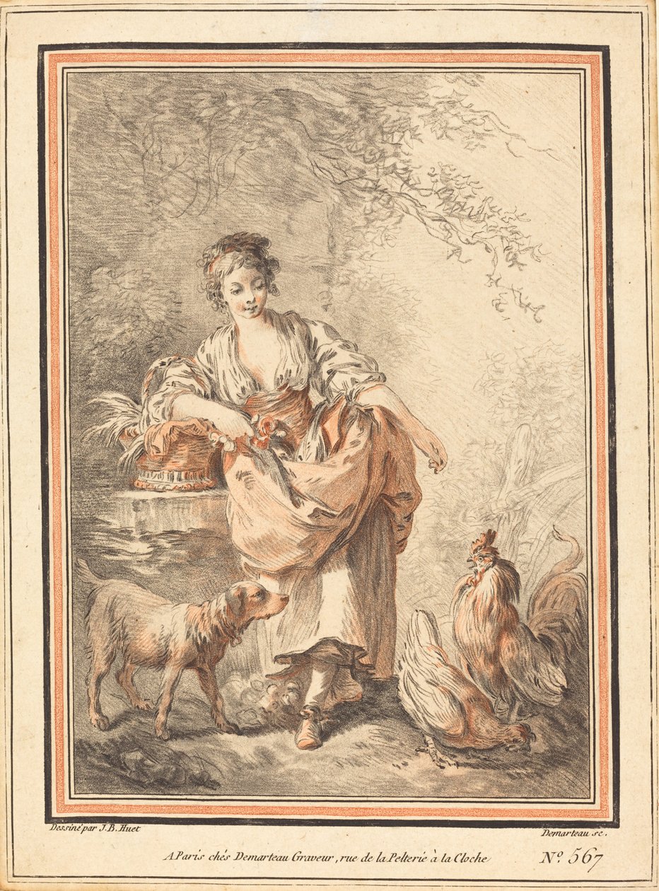 žena krmení kuřat od I Gilles Antoine Demarteau after Jean Baptiste Hüet