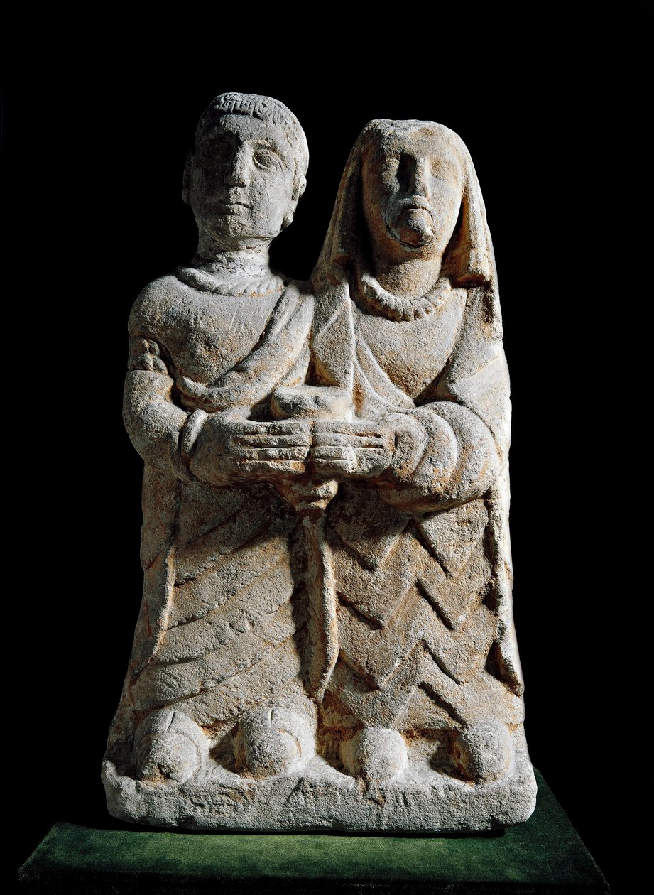 Iberické umění: soška páru přinášejícího oběť. Socha z Albacete, Cerro de los Santos, Španělsko. 4.–2. století př. n. l. Madrid, Museo Arqueologico Nacional od Iberian